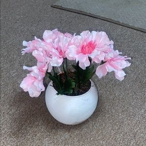 Dorm, Home, Office Pink Floral Arrangement in White Vase Hand Painted